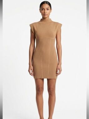 ANTHROPOLOGIE Mock-Neck Cap Sleeve Mini Dress Cedar Tan